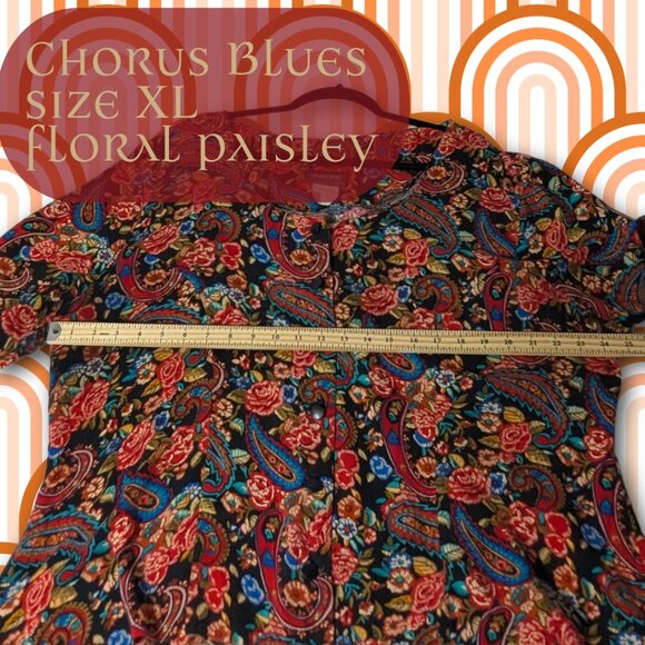 Vintage Chorus Blues Floral Paisley Blouse Size XL 100% Cotton - Picture 3 of 8